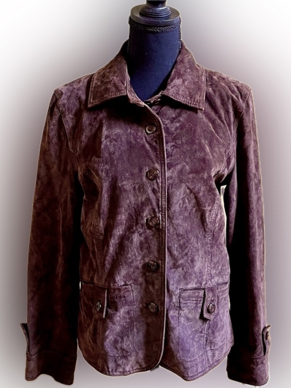 I.E. Relaxed Brown Suede Leather Button Front Jacket Women’s Medium Vintage 90s
